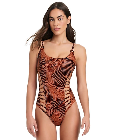 Red Carter Women's Printed Side Cut Out One-Piece Swimsuit