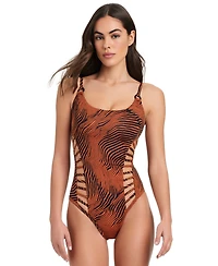 Red Carter Women's Printed Side Cut Out One-Piece Swimsuit
