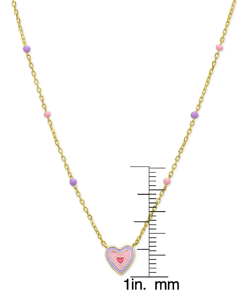 Lily Nily Girls Pink and Purple Enamel Heart Necklace in 18K Gold over Sterling Silver