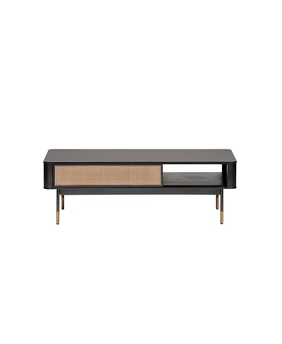 Solid Wood and Steel Coffee Table with Drawer and Shelf for Storage