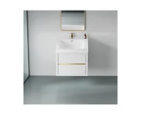Casainc 24" Wall-Mounted Bathroom Vanity with Sink, Floating Bathroom Storage Cabinet with Stone Resin Countertop and Soft Close Drawers, Natural Oak