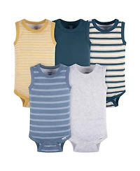 Gerber Baby Boys 5-Pack Sleeveless Onesies Bodysuits, Blue Stripe, 0-3 Months