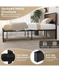Twin Size Bed Frame Metal with High Headboard and Mute Bars-Twin Size
