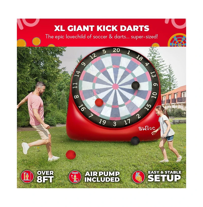 Xl Giant Kick Darts (Over 8ft Tall) with 15+ Games Included - Jumbo Soccer Darts w/ Air Pump