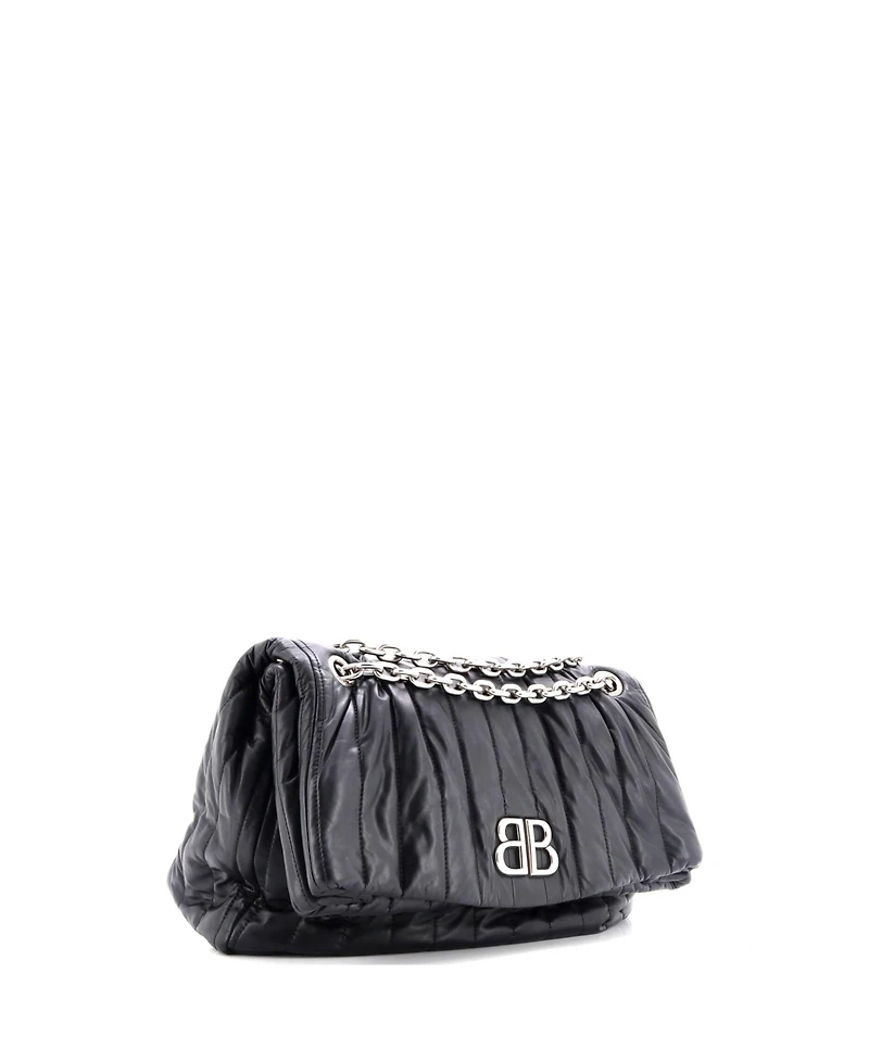 Pre-Owned Balenciaga Medium Monaco Chain Flap Shoulder Bag Quilted Leather