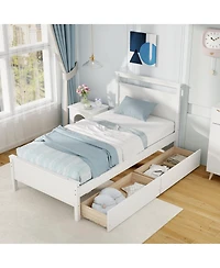 Twin Wooden Bed Frame with 2 Drawers for Teens and Adults