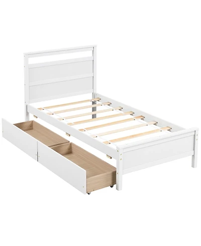 Twin Wooden Bed Frame with 2 Drawers for Teens and Adults