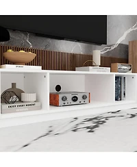Tv stand with 2 drawers, white wood entertainment center, multi-purpose media console