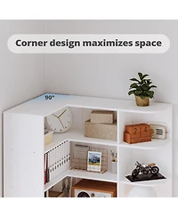 Corner Bookshelf and Bookcase with 2 Drawers and 10 Open Shelves