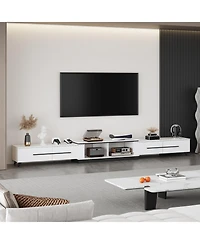 Retractable Tv stand with 4 drawers, media console with metal handles and feet, splicable entertainment center