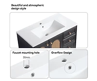 Casainc 36" Bathroom Vanity with Ceramic Sink, Rattan Storage Cabinet Two Doors and Drawer