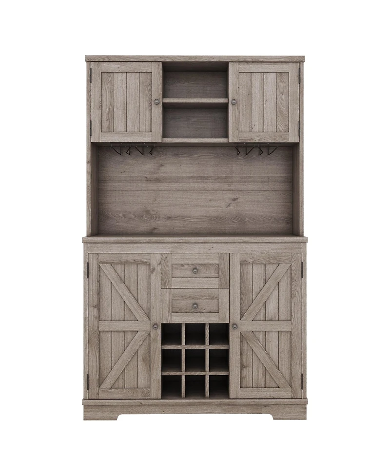 Coffee Bar Cabinet Kitchen with Storage, Farmhouse Wine Drawers shelves and cabinets, Buffet & Glass Racks for Dinin