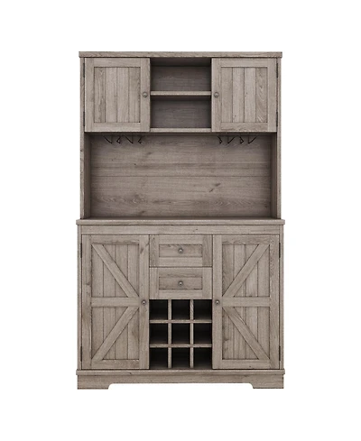 Coffee Bar Cabinet Kitchen with Storage, Farmhouse Wine Drawers shelves and cabinets, Buffet & Glass Racks for Dinin