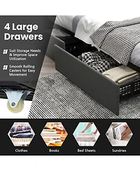 Upholstered Led Bed Frame with Headboard and 4 Drawers-Twin Size