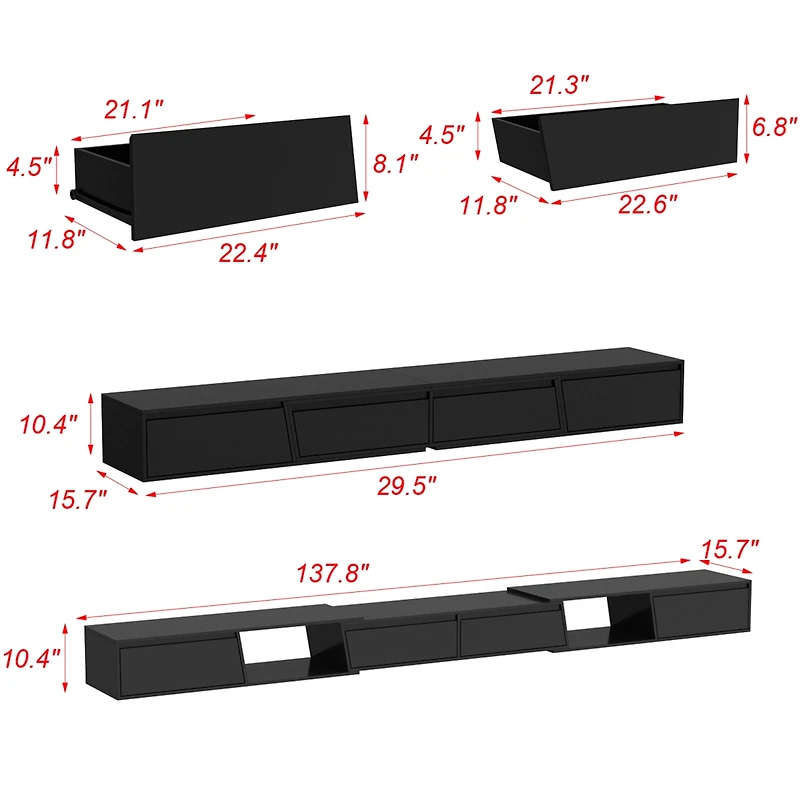 Retractable Tv Stand with 4 Drawers, Entertainment Center and Media Console