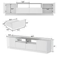 White Tv stand with two drawers and two doors, entertainment center with light strip, media console with drain box