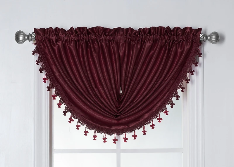 Kate Aurora 9 Piece Rod Pocket Semi Sheer Burgundy Window Curtains & Tasseled Valance Set