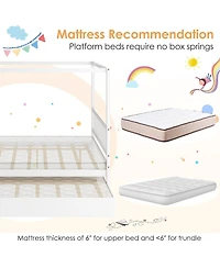 Full Size Canopy Bed with Trundle Wooden Platform Bed Frame Headboard
