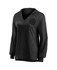 Fanatics Women's Pittsburgh Steelers Blackout Slub Hoodie V-Neck Long Sleeve T-Shirt