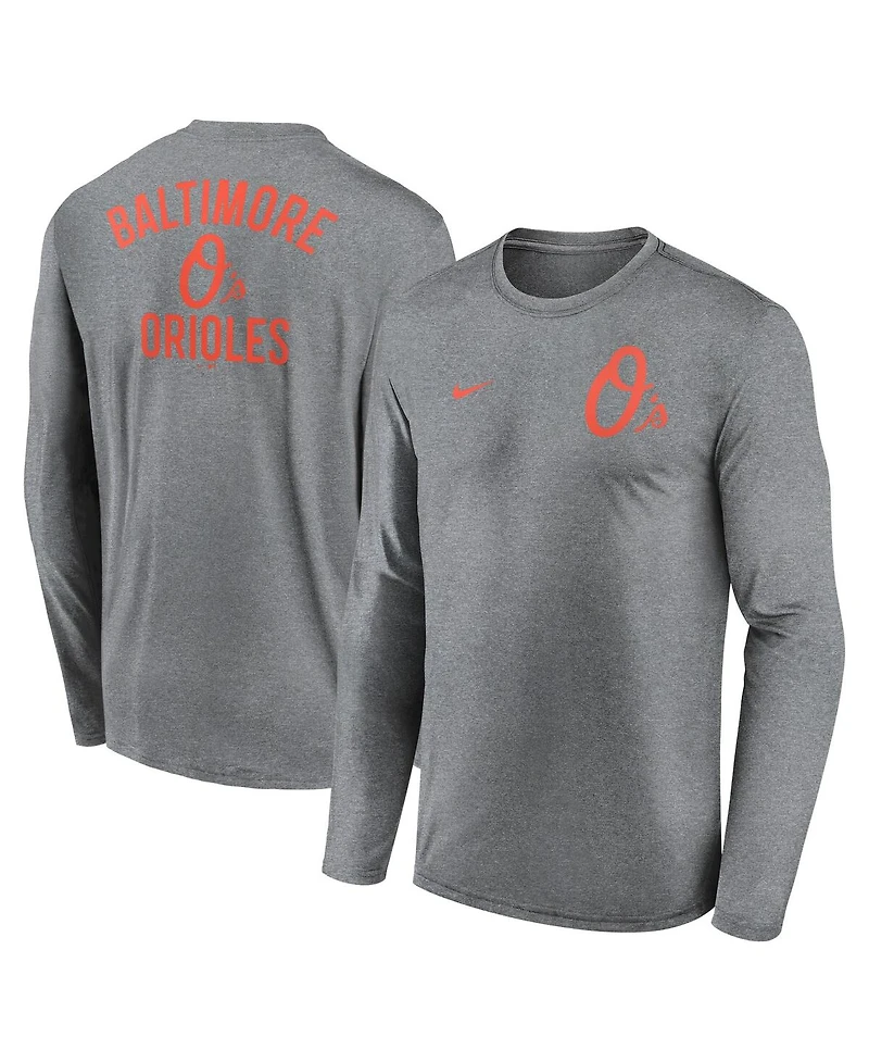 Nike Men's Heather Charcoal Baltimore Orioles 2-Hit Legend Performance Long Sleeve T-Shirt