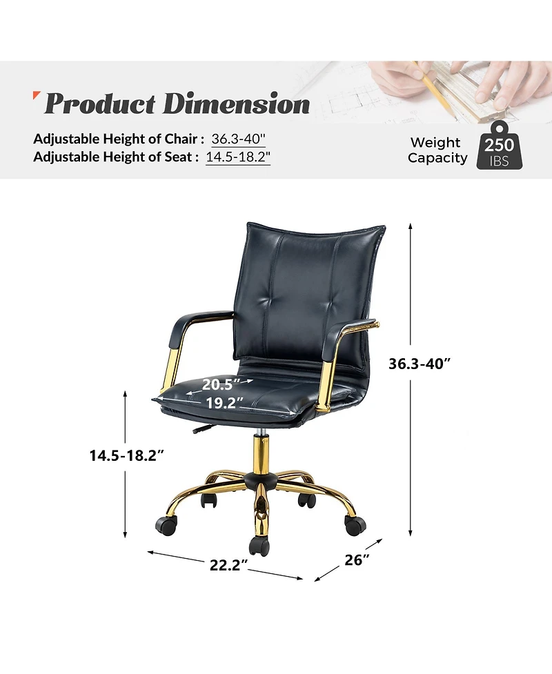 Modern Home Office Desk Chair with Golden Legs