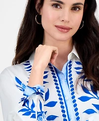 I.n.c. International Concepts Petite Cotton Floral-Print Blouse, Exclusively at Macy's