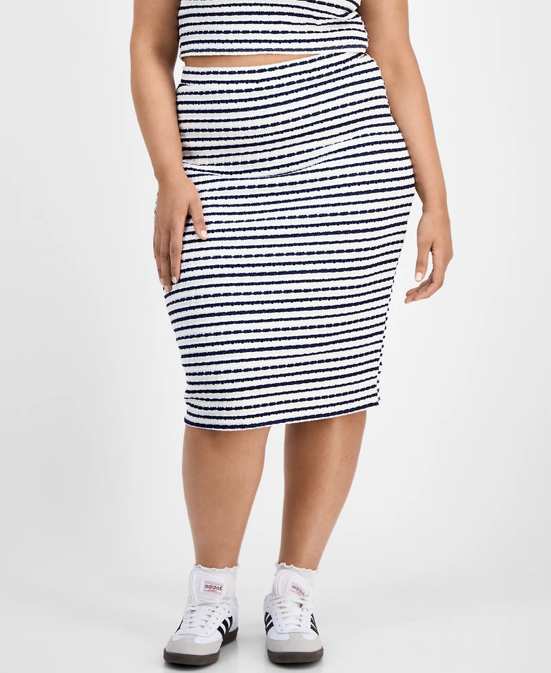 Derek Heart Trendy Plus Striped Midi Pencil Skirt
