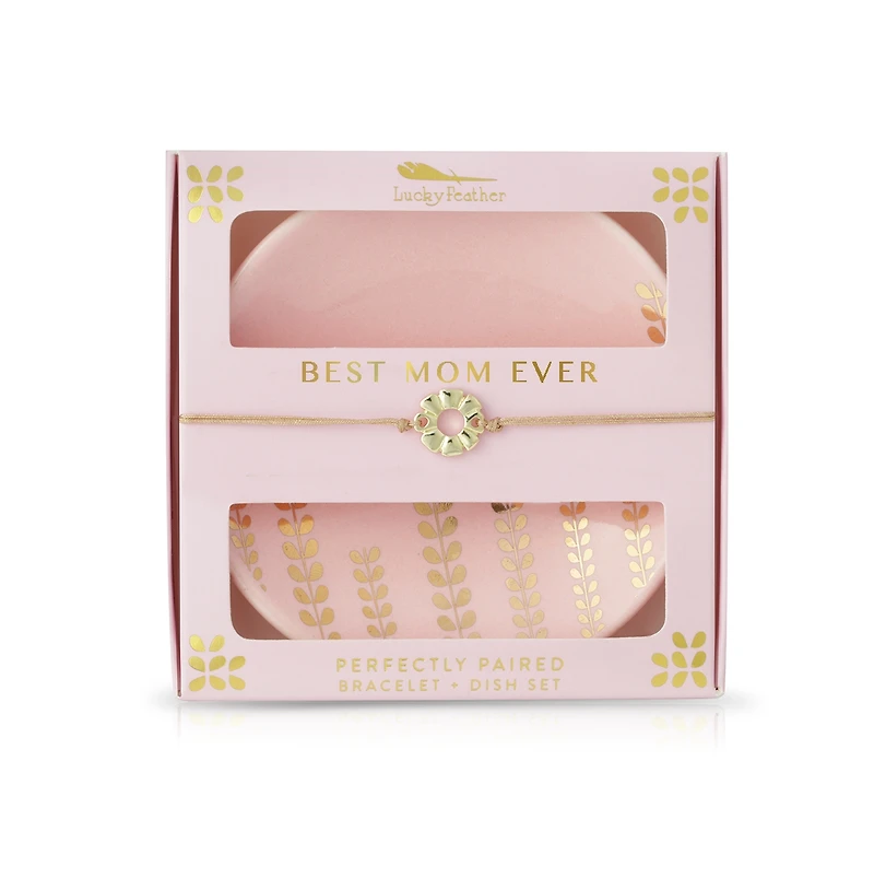 Lucky Feather Bracelet + Dish Set - Best Mom Ever