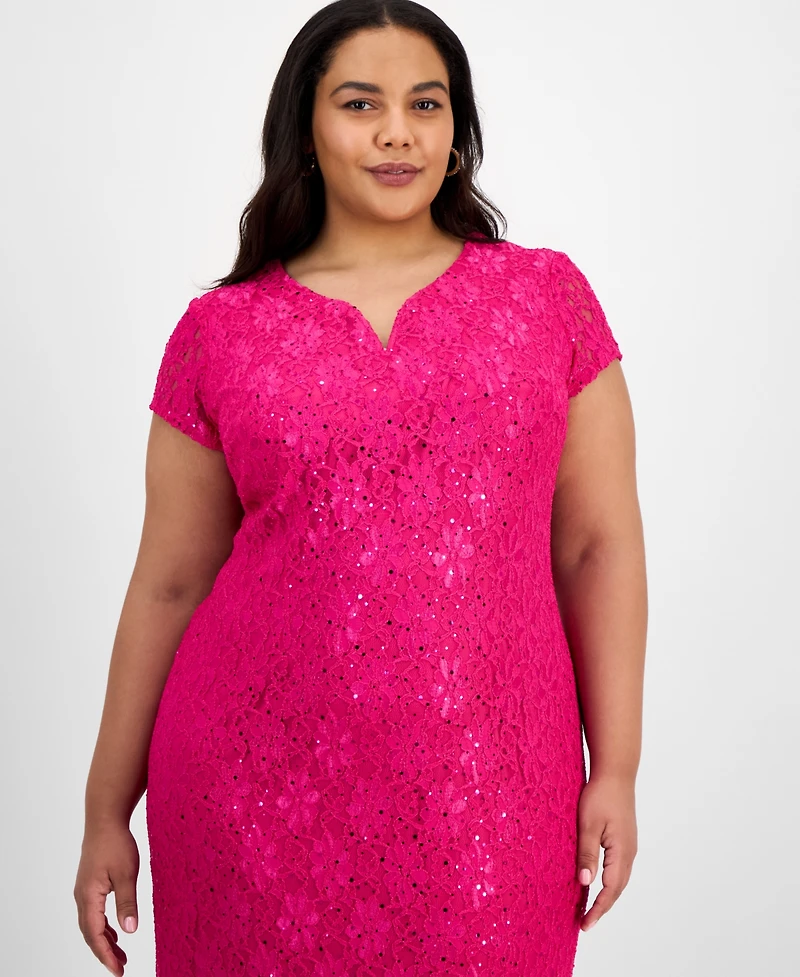 Connected Plus Size Sequined Lace Gown
