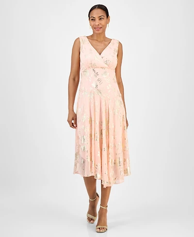 Connected Women's Metallic Chiffon Sleeveless Midi Dress