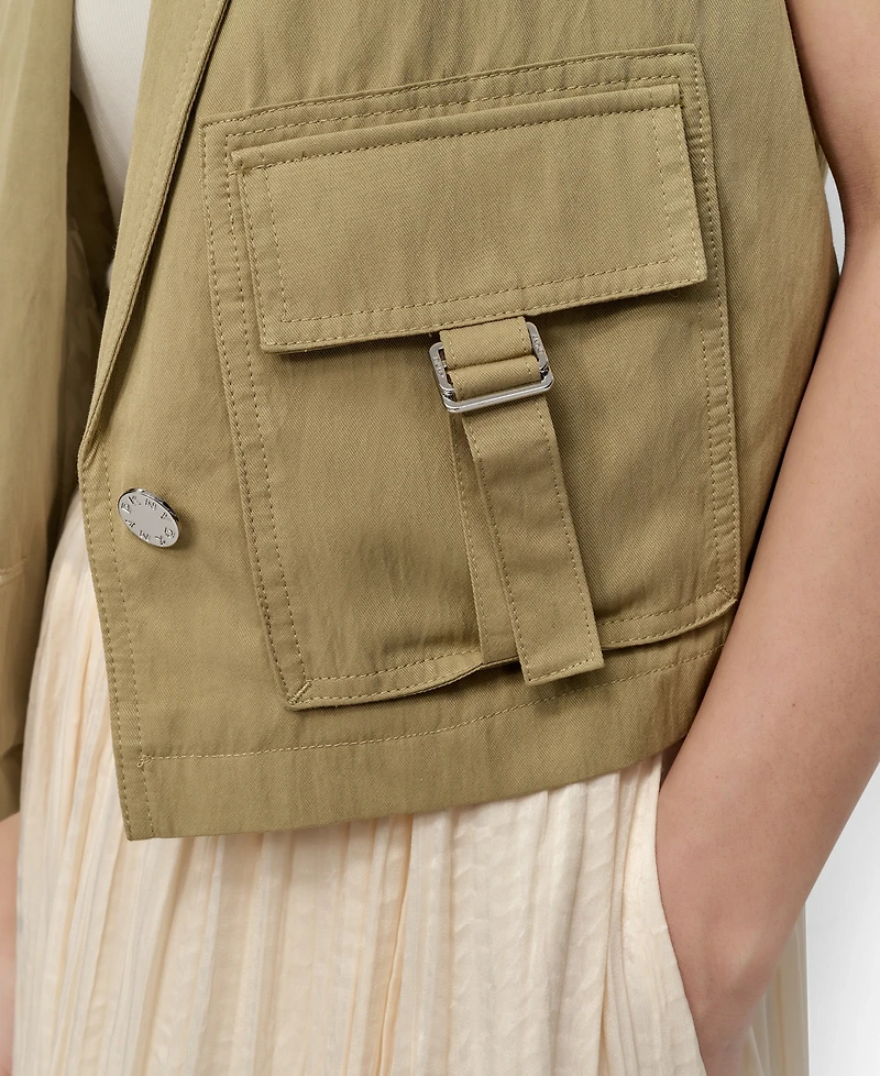 Dkny Women's Twill Notched Collar Cargo Vest