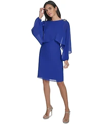 Jessica Howard Women's Long Sleeve Cape-Overlay Shift Dress