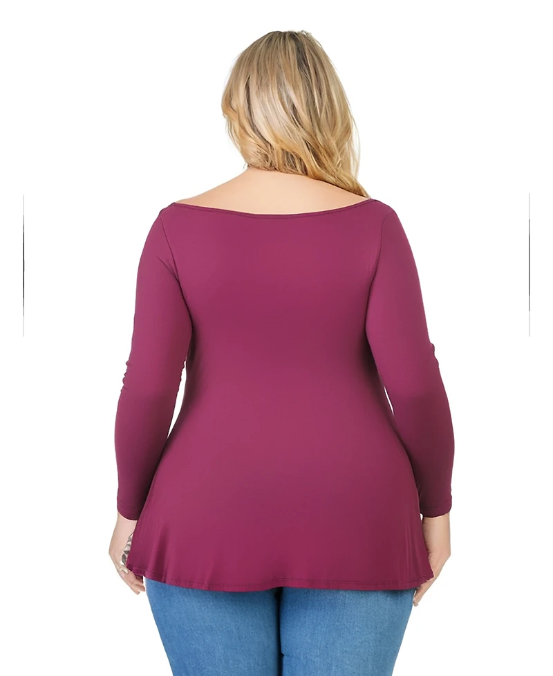 24seven Comfort Apparel Plus Ruched Sleeve Swing Tunic Top