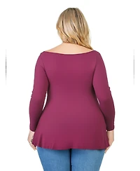 24seven Comfort Apparel Plus Ruched Sleeve Swing Tunic Top