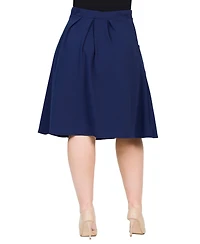 24seven Comfort Apparel Plus Elastic Waist Pleated Knee Length Pocket Skirt