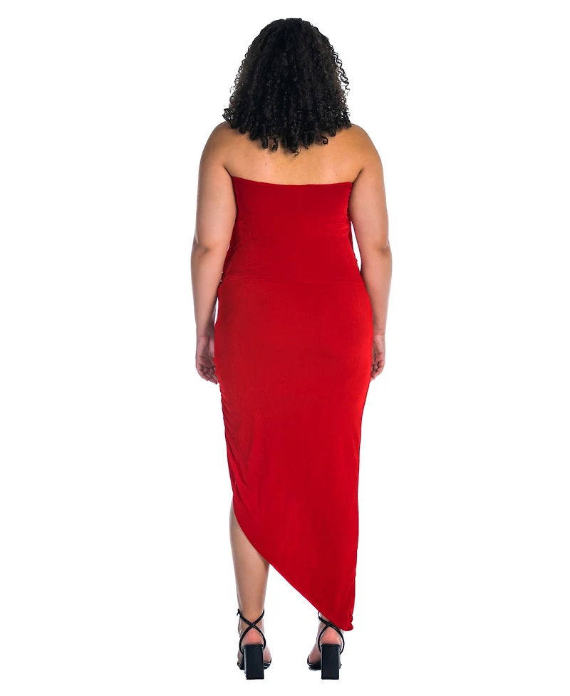 24seven Comfort Apparel Plus Cowl Neck Long Asymmetrical Backless Halter Dress