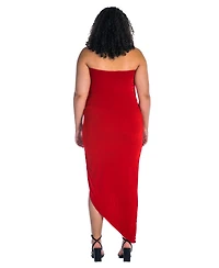 24seven Comfort Apparel Plus Cowl Neck Long Asymmetrical Backless Halter Dress