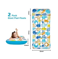 2 Piece Float Set Lounger Inflatable Pool Floats Reclining Chair Pedal Cup Holder White Blue