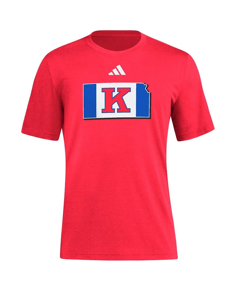 Adidas Men's Red Kansas Jayhawks Basketball State Outline Tri-Blend T-Shirt