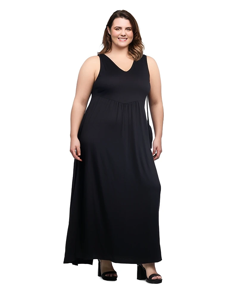 24seven Comfort Apparel Plus Maxi Sleeveless Dress with Pockets