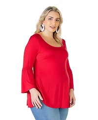 24seven Comfort Apparel Plus Long Bell Sleeve Flared Tunic Top