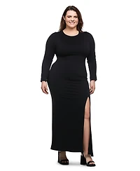 24seven Comfort Apparel Plus Long Sleeve Side Slit Fitted Maxi Dress
