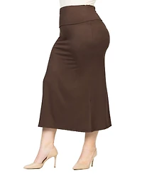 24seven Comfort Apparel Plus Comfortable Fold Over Maxi Skirt