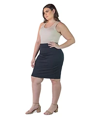 24seven Comfort Apparel Plus Solid Color Elastic Waist Knee Length Pencil Skirt