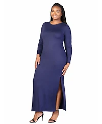 24seven Comfort Apparel Plus Long Sleeve Side Slit Fitted Maxi Dress