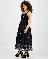 Tinsel Petite V-Neck Sleeveless Black Eyelet Maxi Dress