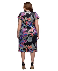 24seven Comfort Apparel Plus Size Knee Length Short Sleeve Faux Wrap Dress
