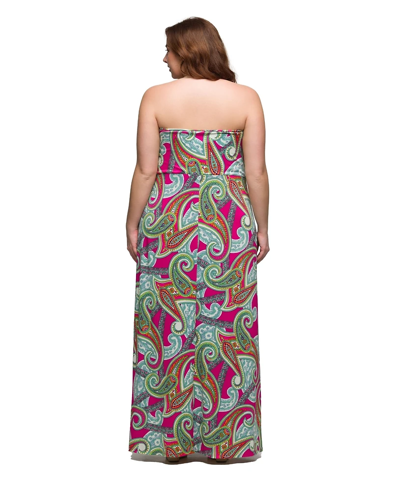 24seven Comfort Apparel Plus A-Line Strapless Maxi Dress with Pockets