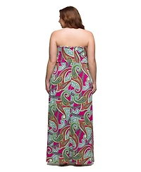 24seven Comfort Apparel Plus A-Line Strapless Maxi Dress with Pockets