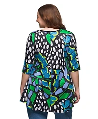 24seven Comfort Apparel Plus Print Elbow Sleeve Casual Tunic Top